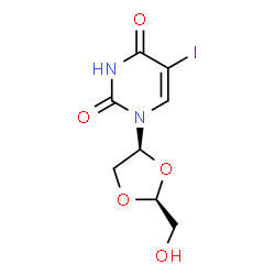 ChemSpider 2D Image | 1-[(2S,4S)-2-(Hydroxymethyl)-1,3-dioxolan-4-yl]-5-iodo-2,4(1H,3H)-pyrimidinedione | C8H9IN2O5