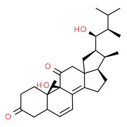 ChemSpider 2D Image | (9beta,13xi,22R,23S)-9,23-Dihydroxy-18,22-cycloergosta-6,8(14)-diene-3,11-dione | C28H40O4