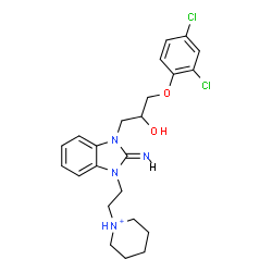 ChemSpider 2D Image | 1-(2-{(2E)-3-[3-(2,4-Dichlorophenoxy)-2-hydroxypropyl]-2-imino-2,3-dihydro-1H-benzimidazol-1-yl}ethyl)piperidinium | C23H29Cl2N4O2