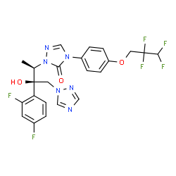 ChemSpider 2D Image | 2-[(2R,3R)-3-(2,4-Difluorophenyl)-3-hydroxy-4-(1H-1,2,4-triazol-1-yl)-2-butanyl]-4-[4-(2,2,3,3-tetrafluoropropoxy)phenyl]-2,4-dihydro-3H-1,2,4-triazol-3-one | C23H20F6N6O3
