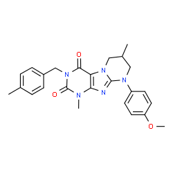 ChemSpider 2D Image | 9-(4-Methoxyphenyl)-1,7-dimethyl-3-(4-methylbenzyl)-6,7,8,9-tetrahydropyrimido[2,1-f]purine-2,4(1H,3H)-dione | C25H27N5O3