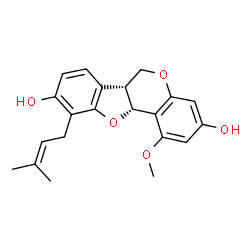 ChemSpider 2D Image | (6aR,11aR)-1-Methoxy-10-(3-methyl-2-buten-1-yl)-6a,11a-dihydro-6H-[1]benzofuro[3,2-c]chromene-3,9-diol | C21H22O5