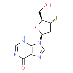 ChemSpider 2D Image | 9-(2,3-Dideoxy-3-fluoro-beta-L-erythro-pentofuranosyl)-3,9-dihydro-6H-purin-6-one | C10H11FN4O3