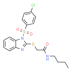 ChemSpider 2D Image | N-Butyl-2-({1-[(4-chlorophenyl)sulfonyl]-1H-benzimidazol-2-yl}sulfanyl)acetamide | C19H20ClN3O3S2