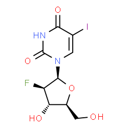ChemSpider 2D Image | 1-(2-Deoxy-2-fluoro-beta-L-arabinofuranosyl)-5-iodo-2,4(1H,3H)-pyrimidinedione | C9H10FIN2O5