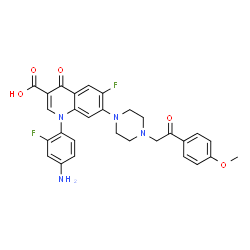 ChemSpider 2D Image | 1-(4-amino-2-fluorophenyl)-6-fluoro-1,4-dihydro-7-(4-(2-(4-methoxyphenyl)-2-oxoethyl)-1-piperazinyl)-4-oxo-3-quinolinecarboxylic acid | C29H26F2N4O5