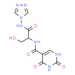 ChemSpider 2D Image | N-[3-Hydroxy-1-oxo-1-(4H-1,2,4-triazol-4-ylamino)-2-propanyl]-2,4-dioxo-1,2,3,4-tetrahydro-5-pyrimidinecarboxamide | C10H11N7O5