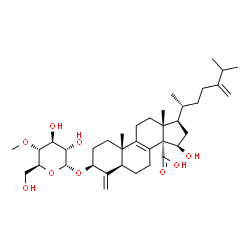ChemSpider 2D Image | (3beta,5alpha,15beta)-15-Hydroxy-4-methylene-3-[(4-O-methyl-alpha-L-glucopyranosyl)oxy]ergosta-8,24(28)-diene-14-carboxylic acid | C37H58O9