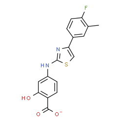 ChemSpider 2D Image | 4-{[4-(4-Fluoro-3-methylphenyl)-1,3-thiazol-2-yl]amino}-2-hydroxybenzoate | C17H12FN2O3S