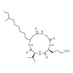 ChemSpider 2D Image | (3S,6S)-6-(3-Aminopropyl)-3-isopropyl-13-(7-methylnonyl)-1,4,7,10-tetraazacyclotridecane-2,5,8,11-tetrone | C25H47N5O4