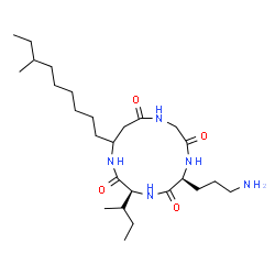 ChemSpider 2D Image | (3S,6S)-6-(3-Aminopropyl)-3-[(2R)-2-butanyl]-13-(7-methylnonyl)-1,4,7,10-tetraazacyclotridecane-2,5,8,11-tetrone | C26H49N5O4