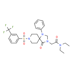 ChemSpider 2D Image | N,N-Diethyl-2-(4-oxo-1-phenyl-8-{[3-(trifluoromethyl)phenyl]sulfonyl}-1,3,8-triazaspiro[4.5]dec-3-yl)acetamide | C26H31F3N4O4S