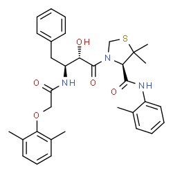 ChemSpider 2D Image | (4R)-3-[(2S,3S)-3-{[(2,6-Dimethylphenoxy)acetyl]amino}-2-hydroxy-4-phenylbutanoyl]-5,5-dimethyl-N-(2-methylphenyl)-1,3-thiazolidine-4-carboxamide | C33H39N3O5S