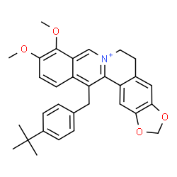 ChemSpider 2D Image | 9,10-Dimethoxy-13-[4-(2-methyl-2-propanyl)benzyl]-5,6-dihydro[1,3]dioxolo[4,5-g]isoquinolino[3,2-a]isoquinolin-7-ium | C31H32NO4