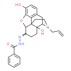 ChemSpider 2D Image | N'-(17-Allyl-3,14-dihydroxy-4,5-epoxymorphinan-6-ylidene)benzohydrazide | C26H27N3O4