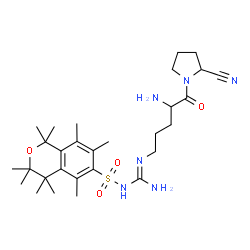 ChemSpider 2D Image | N-{N'-[4-Amino-5-(2-cyano-1-pyrrolidinyl)-5-oxopentyl]carbamimidoyl}-1,1,3,3,4,4,5,7,8-nonamethyl-3,4-dihydro-1H-isochromene-6-sulfonamide | C29H46N6O4S