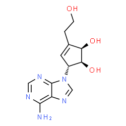 ChemSpider 2D Image | (1S,2R,5R)-5-(6-Amino-9H-purin-9-yl)-3-(2-hydroxyethyl)-3-cyclopentene-1,2-diol | C12H15N5O3