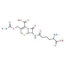 ChemSpider 2D Image | 7-[(5-Amino-5-carboxypentanoyl)amino]-3-[(carbamoyloxy)methyl]-8-oxo-5-thia-1-azabicyclo[4.2.0]oct-2-ene-2-carboxylic acid | C15H20N4O8S