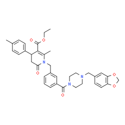 ChemSpider 2D Image | Ethyl 1-(3-{[4-(1,3-benzodioxol-5-ylmethyl)-1-piperazinyl]carbonyl}benzyl)-2-methyl-4-(4-methylphenyl)-6-oxo-1,4,5,6-tetrahydro-3-pyridinecarboxylate | C36H39N3O6