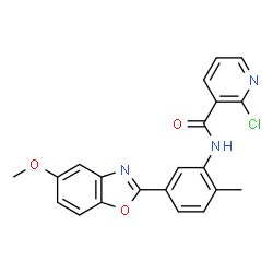 ChemSpider 2D Image | 2-Chloro-N-[5-(5-methoxy-1,3-benzoxazol-2-yl)-2-methylphenyl]nicotinamide | C21H16ClN3O3