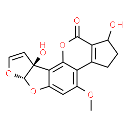 ChemSpider 2D Image | (6aS,9aS)-1,9a-Dihydroxy-4-methoxy-2,3,6a,9a-tetrahydrocyclopenta[c]furo[3',2':4,5]furo[2,3-h]chromen-11(1H)-one | C17H14O7