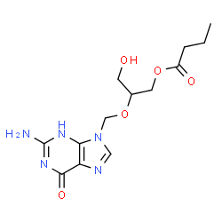 ChemSpider 2D Image | 2-[(2-Amino-6-oxo-3,6-dihydro-9H-purin-9-yl)methoxy]-3-hydroxypropyl butyrate | C13H19N5O5
