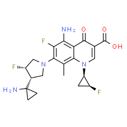 ChemSpider 2D Image | 5-Amino-7-[(3R,4S)-3-(1-aminocyclopropyl)-4-fluoro-1-pyrrolidinyl]-6-fluoro-1-[(1R,2S)-2-fluorocyclopropyl]-8-methyl-4-oxo-1,4-dihydro-3-quinolinecarboxylic acid | C21H23F3N4O3