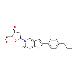ChemSpider 2D Image | 3-(2-Deoxy-beta-D-erythro-pentofuranosyl)-6-(4-propylphenyl)furo[2,3-d]pyrimidin-2(3H)-one | C20H22N2O5