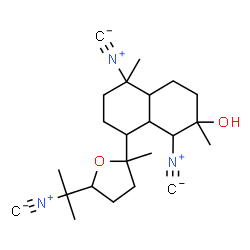 ChemSpider 2D Image | 1,5-Diisocyano-8-[5-(2-isocyano-2-propanyl)-2-methyltetrahydro-2-furanyl]-2,5-dimethyldecahydro-2-naphthalenol | C23H33N3O2