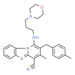 ChemSpider 2D Image | 3-Methyl-2-(4-methylbenzyl)-1-{[3-(4-morpholinyl)propyl]amino}pyrido[1,2-a]benzimidazole-4-carbonitrile | C28H31N5O