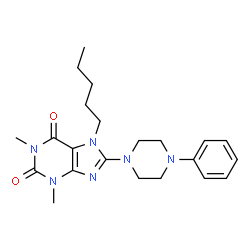 ChemSpider 2D Image | 1,3-Dimethyl-7-pentyl-8-(4-phenyl-1-piperazinyl)-3,7-dihydro-1H-purine-2,6-dione | C22H30N6O2
