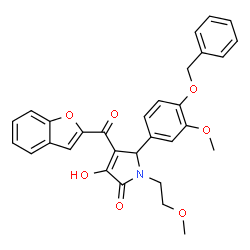 ChemSpider 2D Image | 4-(1-Benzofuran-2-ylcarbonyl)-5-[4-(benzyloxy)-3-methoxyphenyl]-3-hydroxy-1-(2-methoxyethyl)-1,5-dihydro-2H-pyrrol-2-one | C30H27NO7
