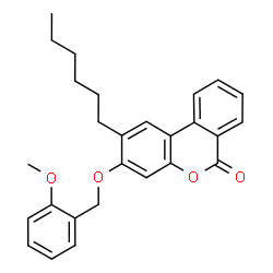 ChemSpider 2D Image | 2-Hexyl-3-[(2-methoxybenzyl)oxy]-6H-benzo[c]chromen-6-one | C27H28O4
