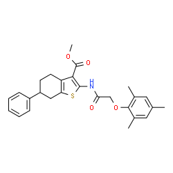 ChemSpider 2D Image | Methyl 2-{[(mesityloxy)acetyl]amino}-6-phenyl-4,5,6,7-tetrahydro-1-benzothiophene-3-carboxylate | C27H29NO4S