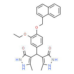 ChemSpider 2D Image | 4,4'-{[3-Ethoxy-4-(1-naphthylmethoxy)phenyl]methylene}bis(5-methyl-1,2-dihydro-3H-pyrazol-3-one) | C28H28N4O4