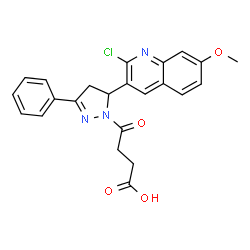 ChemSpider 2D Image | 4-[5-(2-Chloro-7-methoxy-3-quinolinyl)-3-phenyl-4,5-dihydro-1H-pyrazol-1-yl]-4-oxobutanoic acid | C23H20ClN3O4