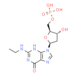 ChemSpider 2D Image | 9-(2-Deoxy-5-O-phosphono-beta-L-erythro-pentofuranosyl)-2-(ethylamino)-3,9-dihydro-6H-purin-6-one | C12H18N5O7P