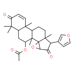 ChemSpider 2D Image | 17-(3-Furyl)-4,4,8-trimethyl-3,16-dioxo-14,15-epoxyandrost-1-en-7-yl acetate | C28H34O6