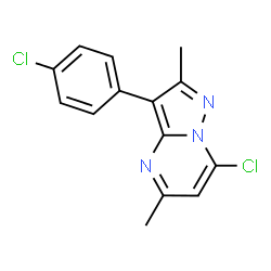 ChemSpider 2D Image | 7-Chloro-3-(4-chlorophenyl)-2,5-dimethylpyrazolo[1,5-a]pyrimidine | C14H11Cl2N3