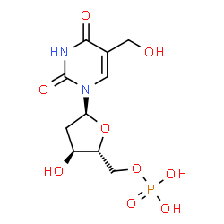 ChemSpider 2D Image | 1-(2-Deoxy-5-O-phosphono-alpha-D-erythro-pentofuranosyl)-5-(hydroxymethyl)-2,4(1H,3H)-pyrimidinedione | C10H15N2O9P