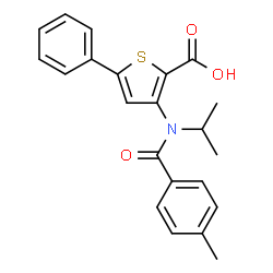 ChemSpider 2D Image | 3-[Isopropyl(4-methylbenzoyl)amino]-5-phenyl-2-thiophenecarboxylic acid | C22H21NO3S