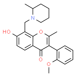 ChemSpider 2D Image | 7-Hydroxy-3-(2-methoxyphenyl)-2-methyl-8-[(2-methyl-1-piperidinyl)methyl]-4H-chromen-4-one | C24H27NO4