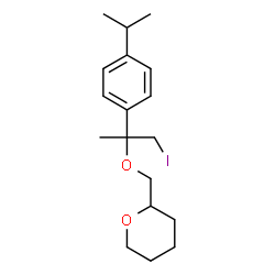 ChemSpider 2D Image | 2-({[1-Iodo-2-(4-isopropylphenyl)-2-propanyl]oxy}methyl)tetrahydro-2H-pyran | C18H27IO2