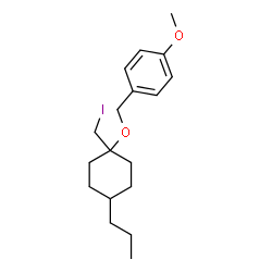 ChemSpider 2D Image | 1-({[1-(Iodomethyl)-4-propylcyclohexyl]oxy}methyl)-4-methoxybenzene | C18H27IO2