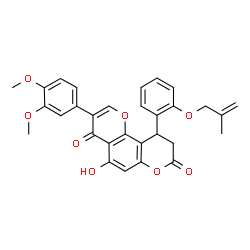 ChemSpider 2D Image | 3-(3,4-Dimethoxyphenyl)-5-hydroxy-10-{2-[(2-methyl-2-propen-1-yl)oxy]phenyl}-9,10-dihydro-4H,8H-pyrano[2,3-f]chromene-4,8-dione | C30H26O8