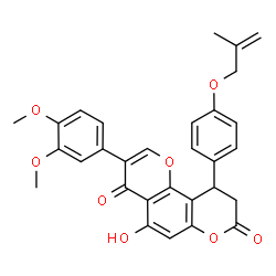 ChemSpider 2D Image | 3-(3,4-Dimethoxyphenyl)-5-hydroxy-10-{4-[(2-methyl-2-propen-1-yl)oxy]phenyl}-9,10-dihydro-4H,8H-pyrano[2,3-f]chromene-4,8-dione | C30H26O8