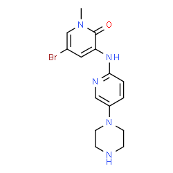 ChemSpider 2D Image | 5-Bromo-1-methyl-3-{[5-(1-piperazinyl)-2-pyridinyl]amino}-2(1H)-pyridinone | C15H18BrN5O