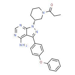 ChemSpider 2D Image | 1-{(3R)-3-[4-Amino-3-(4-phenoxyphenyl)-1H-pyrazolo[3,4-d]pyrimidin-1-yl]-1-piperidinyl}-1-propanone | C25H26N6O2