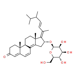 ChemSpider 2D Image | (16alpha,17E,22E,24xi)-3-Oxoergosta-4,6,8(14),17,22-pentaen-16-yl beta-D-mannopyranoside | C34H48O7