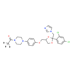 ChemSpider 2D Image | 1-[4-(4-{[2-(2,4-Dichlorophenyl)-2-(1H-imidazol-1-ylmethyl)-1,3-dioxolan-4-yl]methoxy}phenyl)-1-piperazinyl](~2~H_3_)ethanone | C26H25D3Cl2N4O4